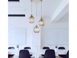 Diamante - Lámpara colgante blanca y cromo con cristal ámbar efecto diamante y cables orientables, 3 luces
