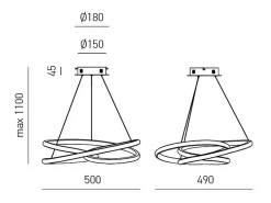 Diva - Lámpara colgante LED regulable 39W - Diseño moderno en aluminio blanco satinado, luz cálida 3000K, aros entrelazados d.50cm