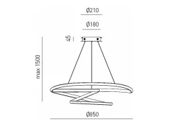 Diva - Lámpara colgante LED regulable 80W - Diseño moderno en aluminio titanio, luz cálida 3000K, anillos entrelazados d.85cm