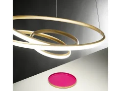 Diva - Lámpara colgante LED regulable 47W - Diseño moderno en aluminio oro cepillado, luz cálida 3000K, anillos entrelazados d.65cm