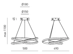 Diva - Lámpara colgante LED regulable 39W - Diseño moderno en aluminio titanio, luz cálida 3000K, anillos entrelazados d.50cm