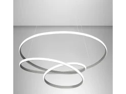 Diva - Lámpara colgante LED regulable 47W - Diseño moderno en aluminio titanio, luz cálida 3000K, anillos entrelazados d.65cm