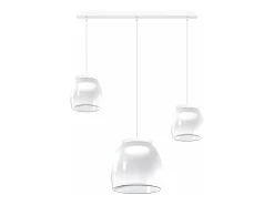 Drum Sosp. Rettangolare Bianco 3 Luci Vetri 2 Pic. + 1 Gr. Decoro Bianco