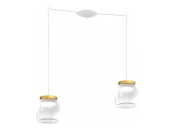 Drum Sosp. Spostabile Bianco 2 Luci Vetri Piccoli Decoro Oro Opaco