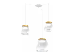Drum Sosp. Spostabile Bianco 3 Luci Vetri 2 Pic. + 1 Gr. Decoro Oro Opaco
