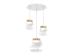Drum Sosp. Tonda Bianco 3 Luci Vetri 2 Pic. + 1 Gr. Decoro Oro Opaco