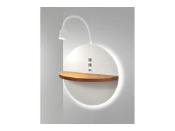 Dual - Aplique de pared con estante y luz LED 15W Fabas Luce Touch dimmer - Blanco mate con USB integrado en madera