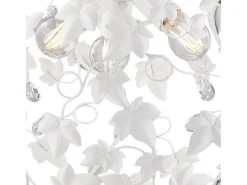 Edera - Lámpara de araña de hierro lacado en blanco con decoración. Lámpara shabby chic con pedrería de cristal, 3 luces, 105 cm, Ø50 cm, BL50-3-BCO
