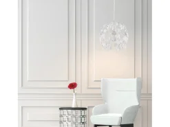 Edera - Lámpara de araña de hierro lacado en blanco con decoración. Efecto shabby chic y pedrería de cristal 1 luz X 97 - Ø30 - BL50-1-BCO