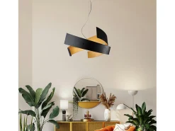 Elisa - Lámpara colgante negra con decoración interior dorada y cables de acero ajustables, 3 luces