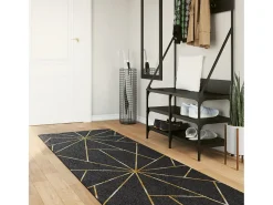 Elsje Alfombra lavable antideslizante negro y dorado 80x300 cm