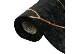 Elsje Alfombra lavable antideslizante negro y dorado 80x300 cm