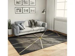 Elsje Alfombra lavable antideslizante negro y dorado 160x230 cm