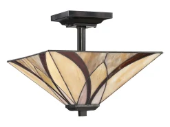 Elstead Asheville 2 Ljus Semi Flush Taklampa Brons, Tiffany Glass, E27