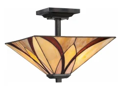 Elstead Asheville 2 Ljus Semi Flush Taklampa Brons, Tiffany Glass, E27