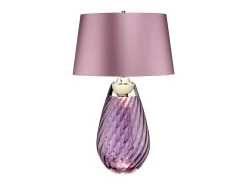 Elstead Lena 2 ljus stor plommonbordslampa, plommontonat glas, ljungskärm, E27