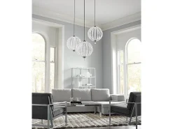 Elstead Oberlin LED 2 Ljus Medium Sfäriskt Tak Pendel Satin Nickel