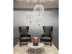 Elstead Oberlin LED 2 Ljus Medium Sfäriskt Tak Pendel Satin Nickel