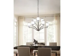 Elstead Prospect Park 9 Lätt flerarmad ljuskrona satinnickel, kromfinish, E27
