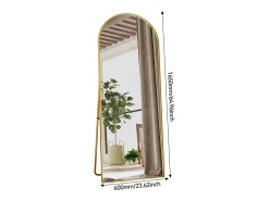 Espejo arqueado de cuerpo entero - 60 x 165 cm Espejo de pie arqueado grande de cuerpo entero - Espejo de tocador para sala de estar, dorado