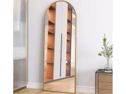 Espejo arqueado de cuerpo entero - 60 x 165 cm Espejo de pie arqueado grande de cuerpo entero - Espejo de tocador para sala de estar, dorado