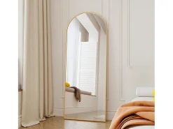 Espejo arqueado de cuerpo entero - 60 x 165 cm Espejo de pie arqueado grande de cuerpo entero - Espejo de tocador para sala de estar, dorado