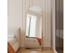 Espejo arqueado de cuerpo entero - 60 x 165 cm Espejo de pie arqueado grande de cuerpo entero - Espejo de tocador para sala de estar, dorado