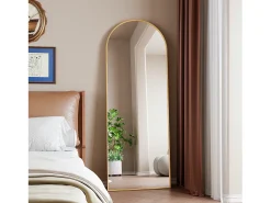 Espejo arqueado de cuerpo entero - 53 x 162 cm Espejo de pie arqueado grande de cuerpo entero - Espejo de tocador para sala de estar, dorado