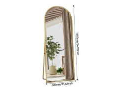 Espejo arqueado de cuerpo entero, 165 x 60 cm, de pared, para salón, dorado