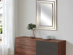 Espejo biselado BAKOU - madera de eucalipto - 60 x 90 cm - Dorado