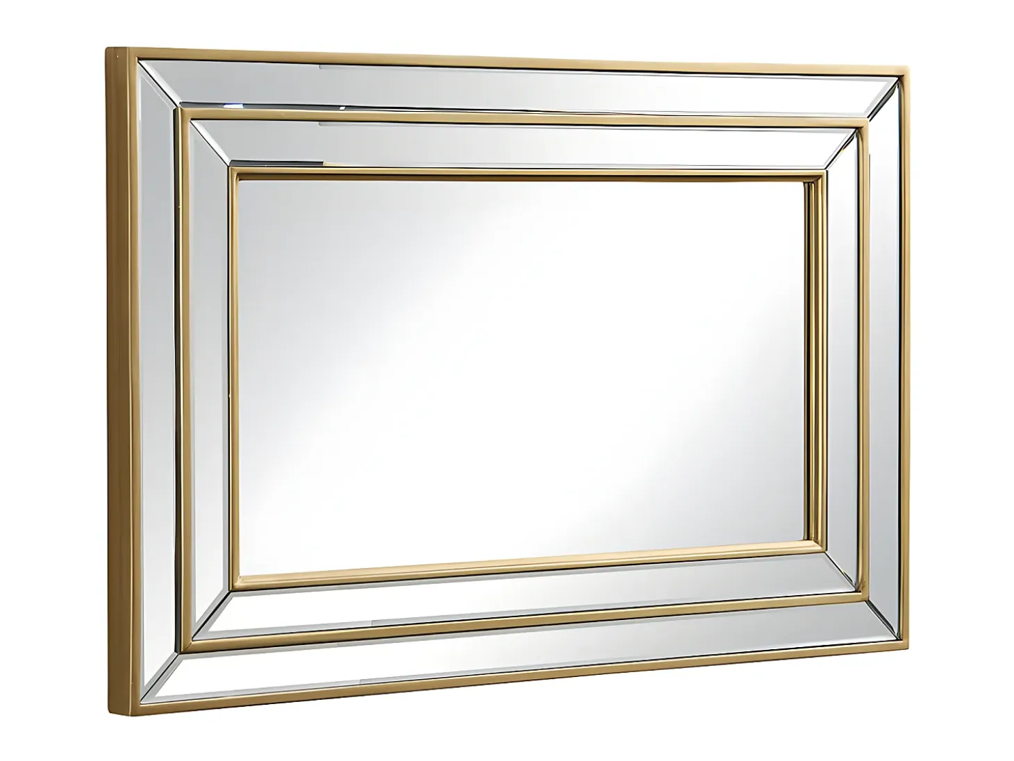 Espejo biselado BAKOU - madera de eucalipto - 60 x 90 cm - Dorado