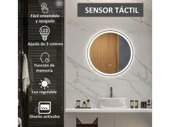 Espejo Córcega Kleankin con luz LED antivaho plata Ø60 cm