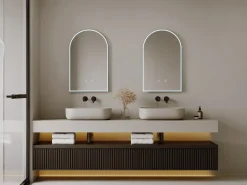 Espejo de baño con forma de arco antivaho con luces LED, Ancho 50 cm, ARCADI
