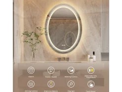 Espejo de baño con iluminación, espejo de pared antivaho con aumento 80x60cm