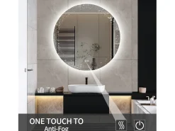 Espejo de Baño con Iluminación - Redondo Ø80 cm - Espejo de Baño LED - con Antivaho y 3 Colores Cambiantes