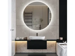 Espejo de Baño con Iluminación - Redondo Ø80 cm - Espejo de Baño LED - con Antivaho y 3 Colores Cambiantes