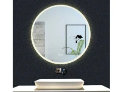 Espejo de baño con Led,80 x 80 cm, Luz led con tres colores,Con función antivaho, bluetooth, memoria agapada, y brillo ajustable.