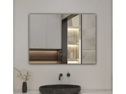 Espejo de baño con LED,80 x 60 cm, con iluminación LED de tres colores,rectangular, función antivaho, memoria de apagado y brillo ajustable.