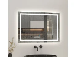 Espejo de baño con Led,80 x 60 cm, luz blanca, rectangular, Con función antivaho, memoria agapada, brillo ajustable.