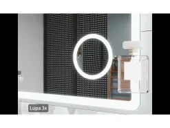 Espejo de baño con Led,80 x 60 cm, Luz led con tres colores,Con función antivaho,reloj digital, bluetooth y Lupa de aumento 3x.