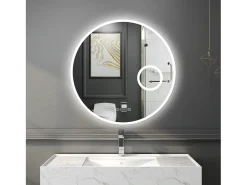 Espejo de baño con Led,70 x 70 cm, Luz led con tres colores,Con función antivaho, bluetooth , reloj digital.