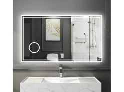 Espejo de baño con Led,120 x 70 cm, Luz led con tres colores,Con función antivaho, bluetooth y Lupa de aumento 3x.