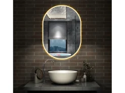 Espejo de baño con Led,45 x 90 cm, Luz led con tres colores,Con función antivaho, memoria agapada, brillo ajustable.