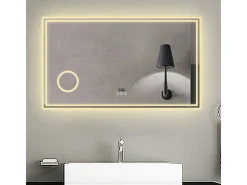 Espejo de baño con Led,120 x 70 cm, Luz led con tres colores,Con función antivaho,reloj digital, bluetooth y Lupa de aumento 3x.