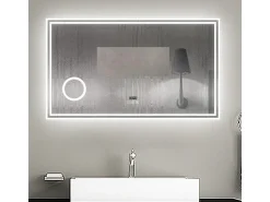 Espejo de baño con Led,120 x 70 cm, Luz led con tres colores,Con función antivaho,reloj digital, bluetooth y Lupa de aumento 3x.