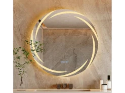 Espejo de baño de pared, espejo conectado LED, espejo antivaho iluminado, espejo de tocador con 3 pantallas táctiles, 80x80cm