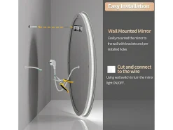 Espejo de baño de pared, espejo de tocador LED, espejo antivaho iluminado, espejo conectado, 3 pantallas táctiles, 60x60cm