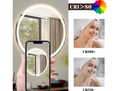 Espejo de baño iluminado NETTLIFE - Redondo 80 cm LED, IP44, interruptor táctil, antivaho, ajustable 3000K-6500K