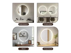Espejo de baño iluminado NETTLIFE - Redondo 80 cm LED, IP44, interruptor táctil, antivaho, ajustable 3000K-6500K