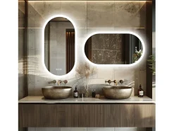 Espejo de baño LED ovalado 80x50cm espejo de pared iluminado con iluminación de 3 colores ajustables 80x50cm